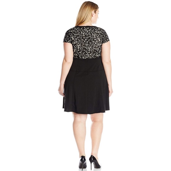 Black Floral Lace Bodice Studded Trim Fit and Flare Skater Dress - Picture 2 of 3